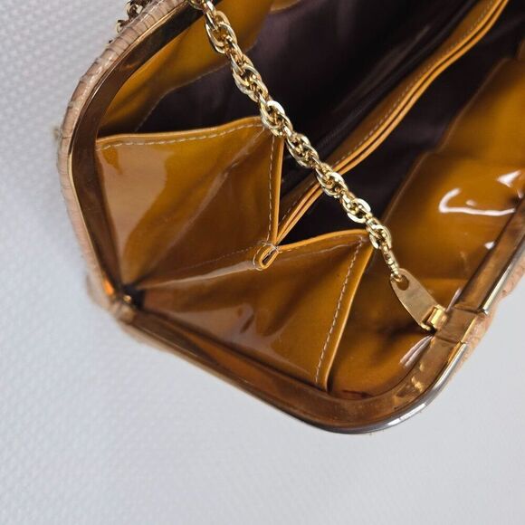 Vintage Snake Skin Leather Clutch Purse Gold Chain Strap - Picture 8 of 8